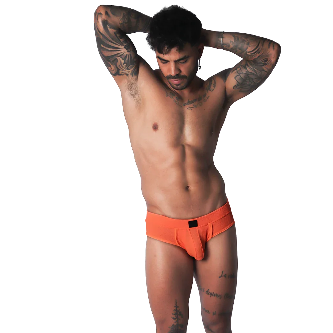 Cookie Orange Brief on model by Gigo Underwear