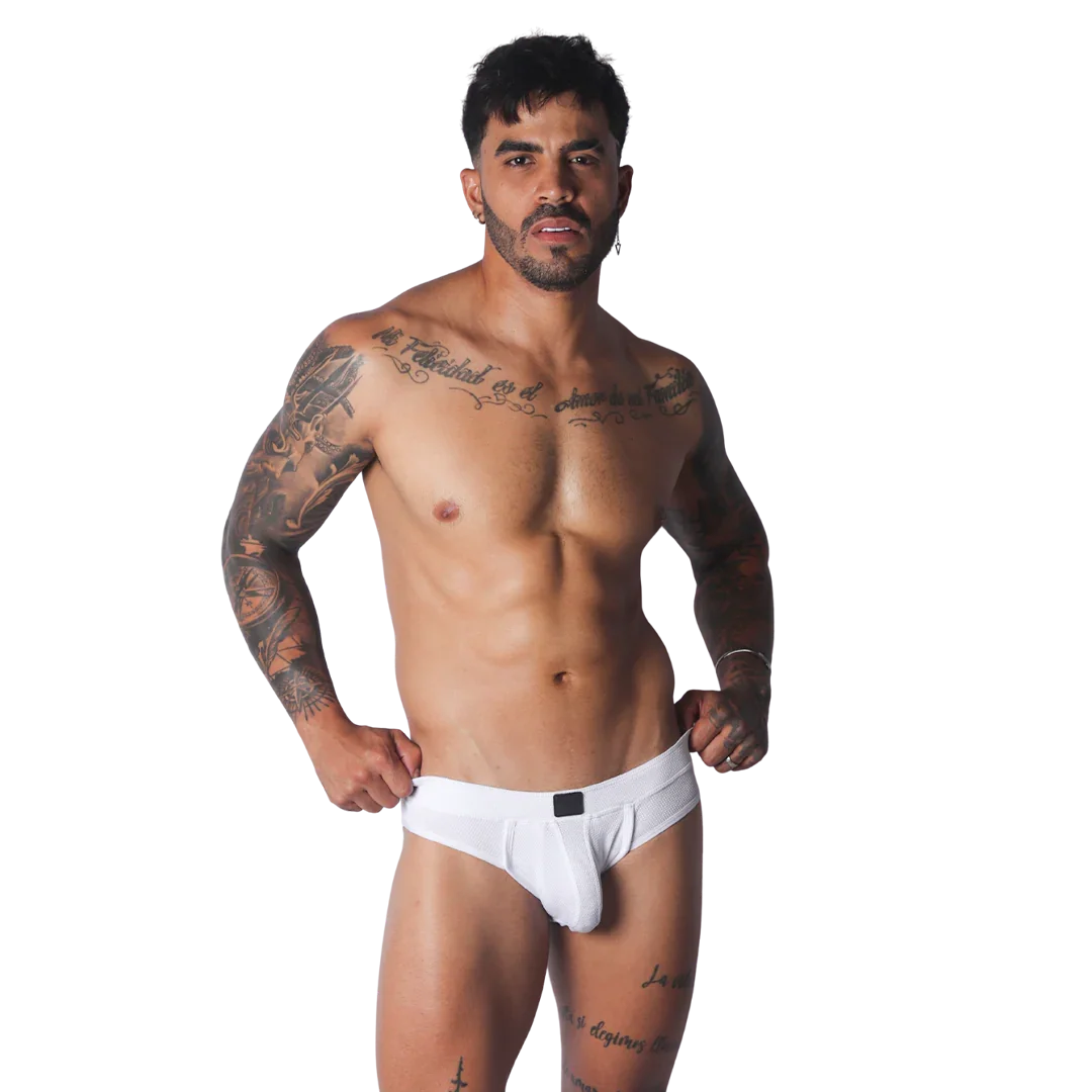 Cookie White Brief Jock on model by Gigo Underwear