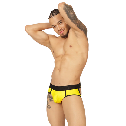 Cool Yellow Jock Thong on model by Gigo Underwear