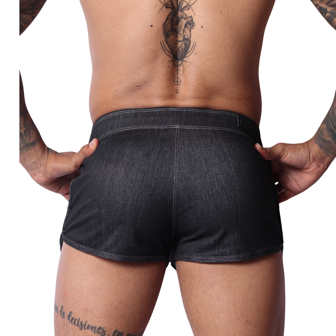 Denim Black Hot Shorts back view by Gigo Underwear
