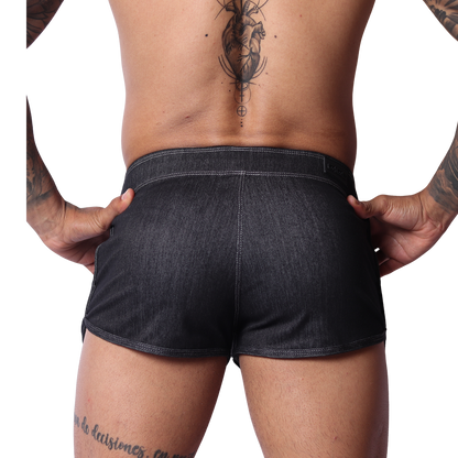 Denim Black Hot Shorts back view by Gigo Underwear