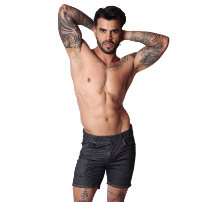 Denim Black Shorts on model by Gigo Underwear