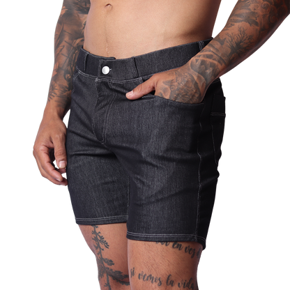 Denim Black Shorts front view by Gigo Underwear