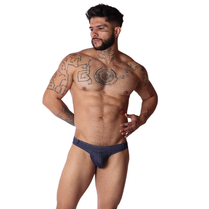 Denim Blue Thong on model by Gigo Underwear