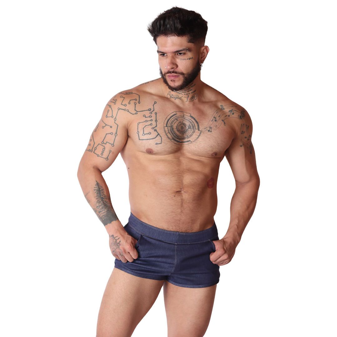 Denim Blue Hot Shorts on model by Gigo Underwear