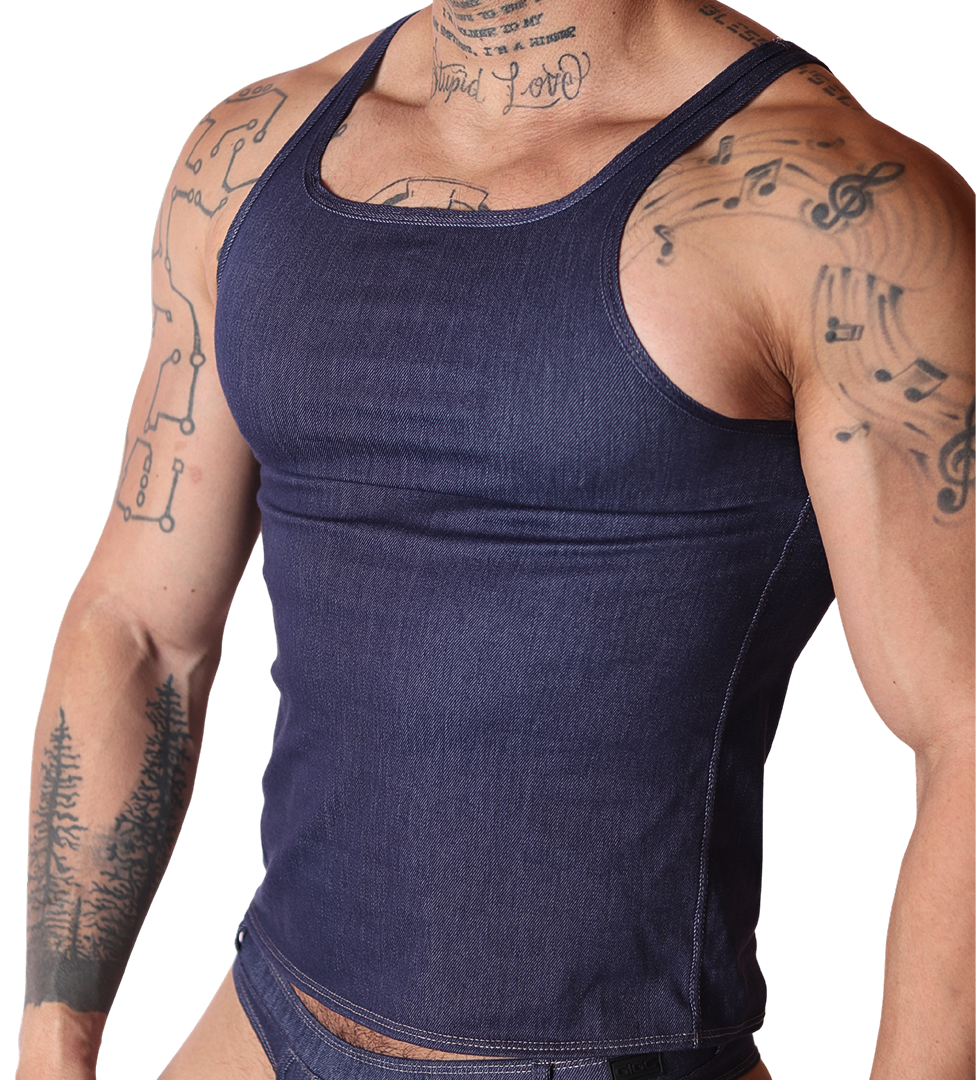 Denim Blue Tank front view by Gigo Underwear