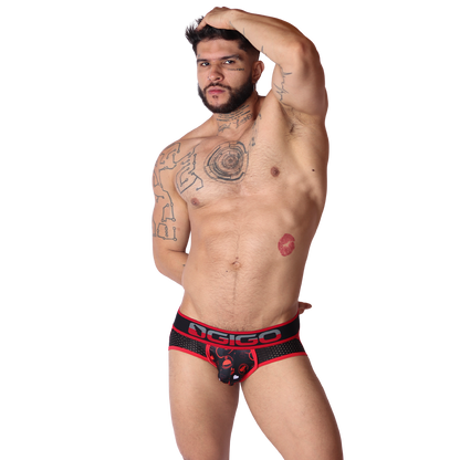Dog Red Jockstrap on model by Gigo Underwear
