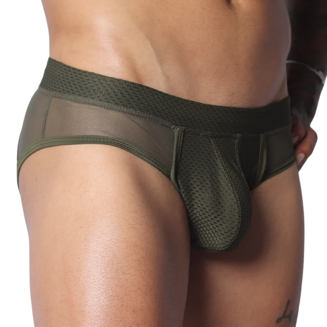 Evocative Green Brief front view by Gigo Underwear