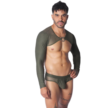 Evocative Green Harness on model by Gigo Underwear