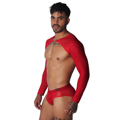 Evocative Red Harness on model by Gigo Underwear