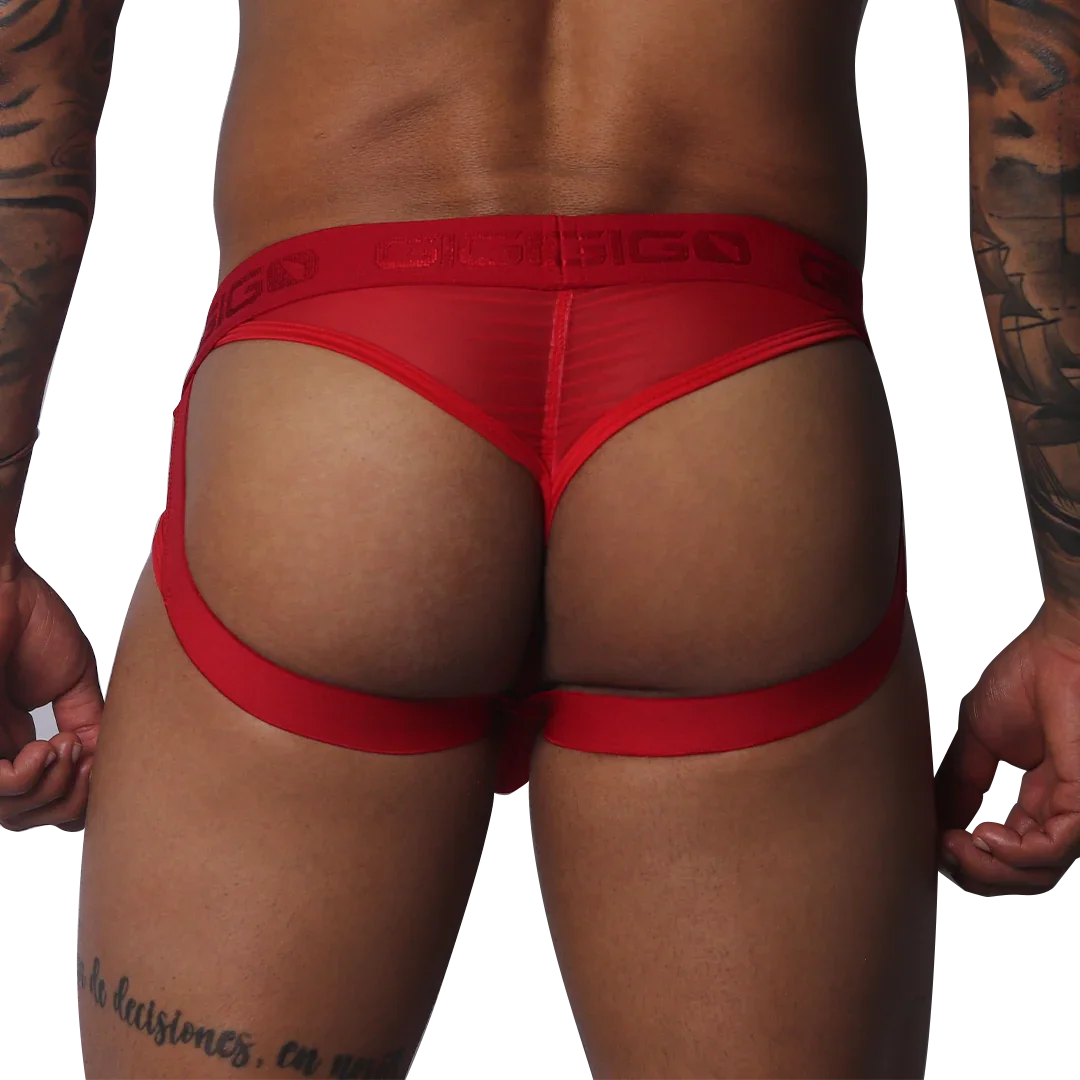 Evocative Red Jock Thong back view by Gigo Underwear