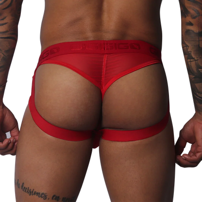 Evocative Red Jock Thong back view by Gigo Underwear