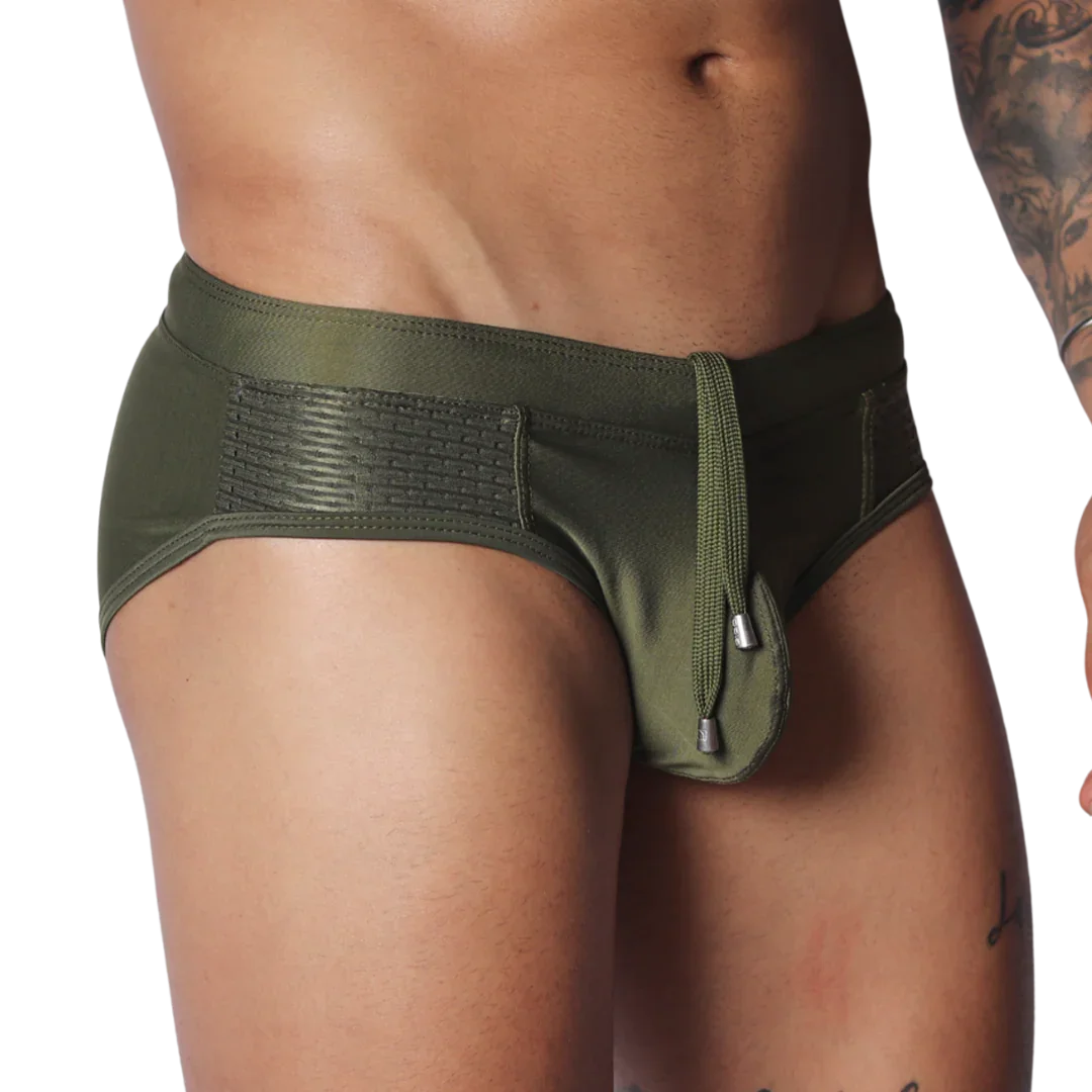 Exit Green Swim Brief front view by Gigo Underwear