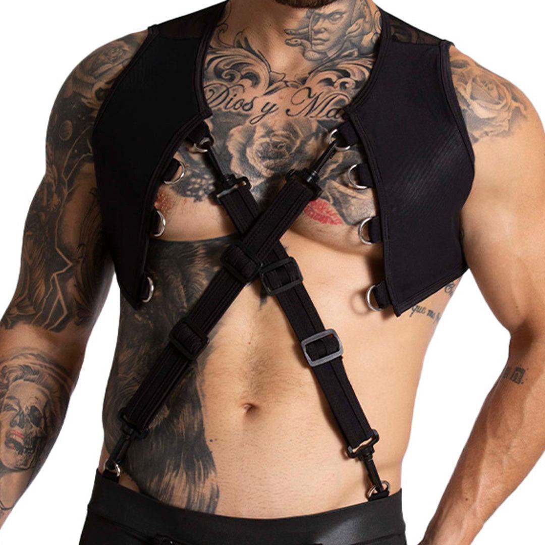F FETISH BLACK HARNESS - Sexy black leather type harness for men