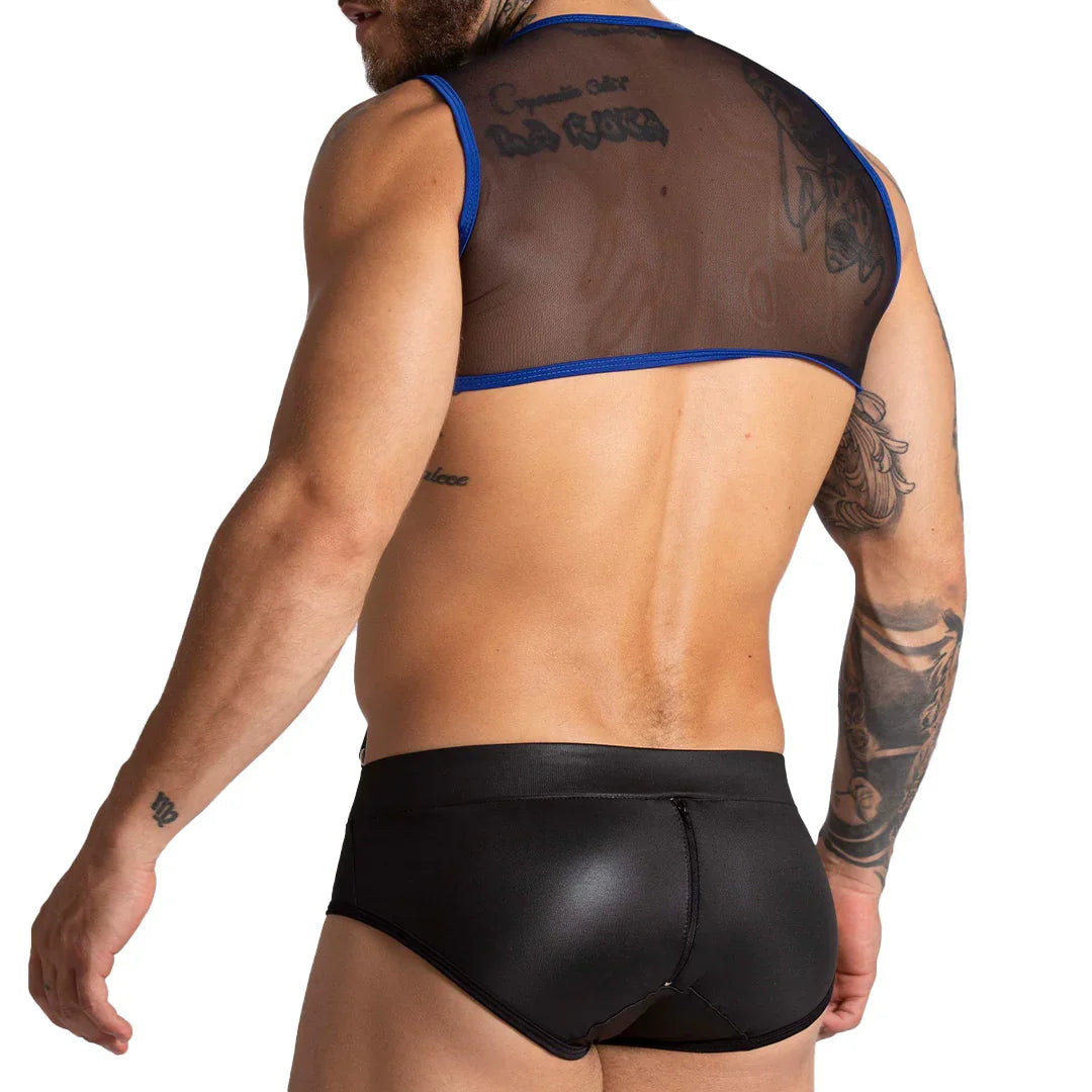 F Fetish Blue Harness front view by Gigo Underwear