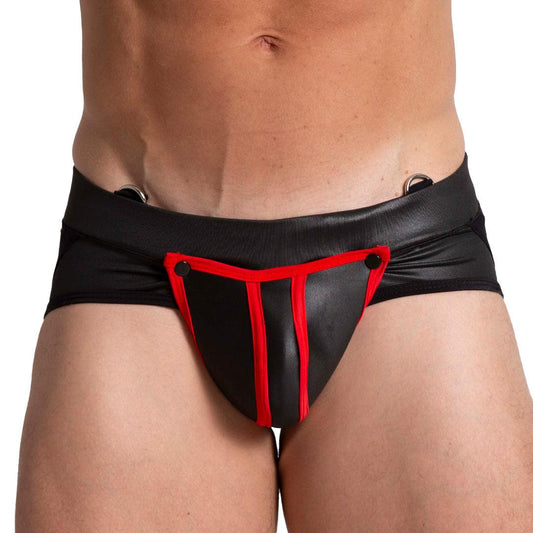 F FETISH RED JOCKSTRAP - Sexy black leather type jockstrap for men with detachable front cup