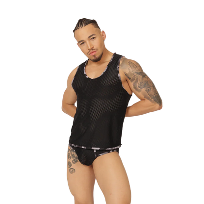 Feeling Black Tank on model by Gigo Underwear