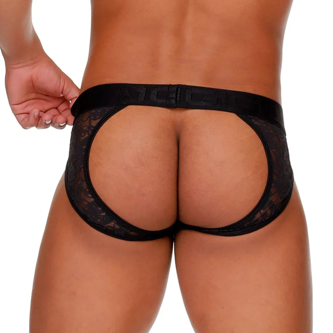 Female Black Brief Jockstrap back view by Gigo Underwear