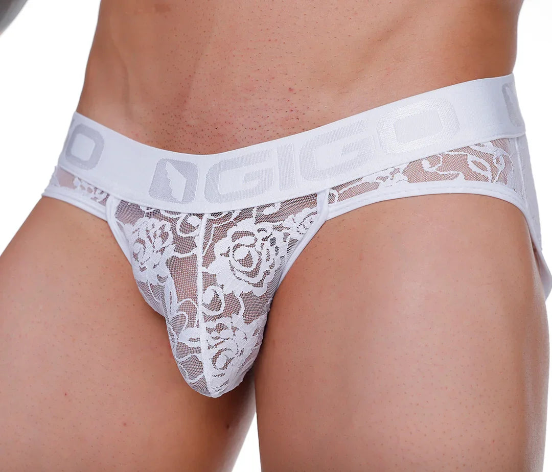 Female White Brief Jockstrap front view by Gigo Underwear