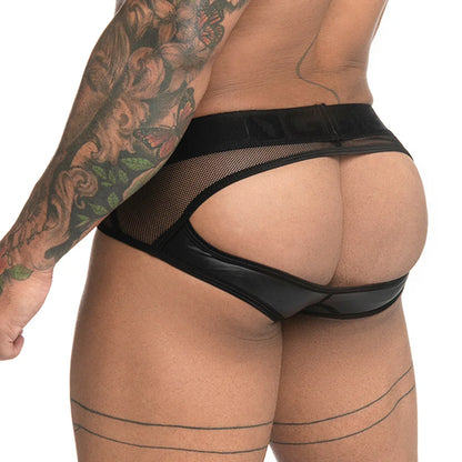 Fetiche Black Brief Jockstrap front view by Gigo Underwear