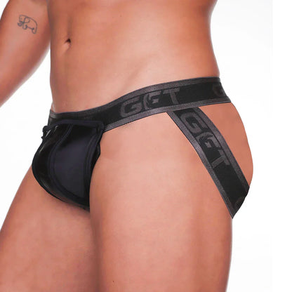 2 Fetiche Black Jockstrap front view by Gigo Underwear