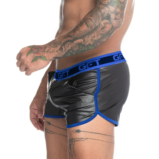 Fetiche Blue Zipper Short front view by Gigo Underwear