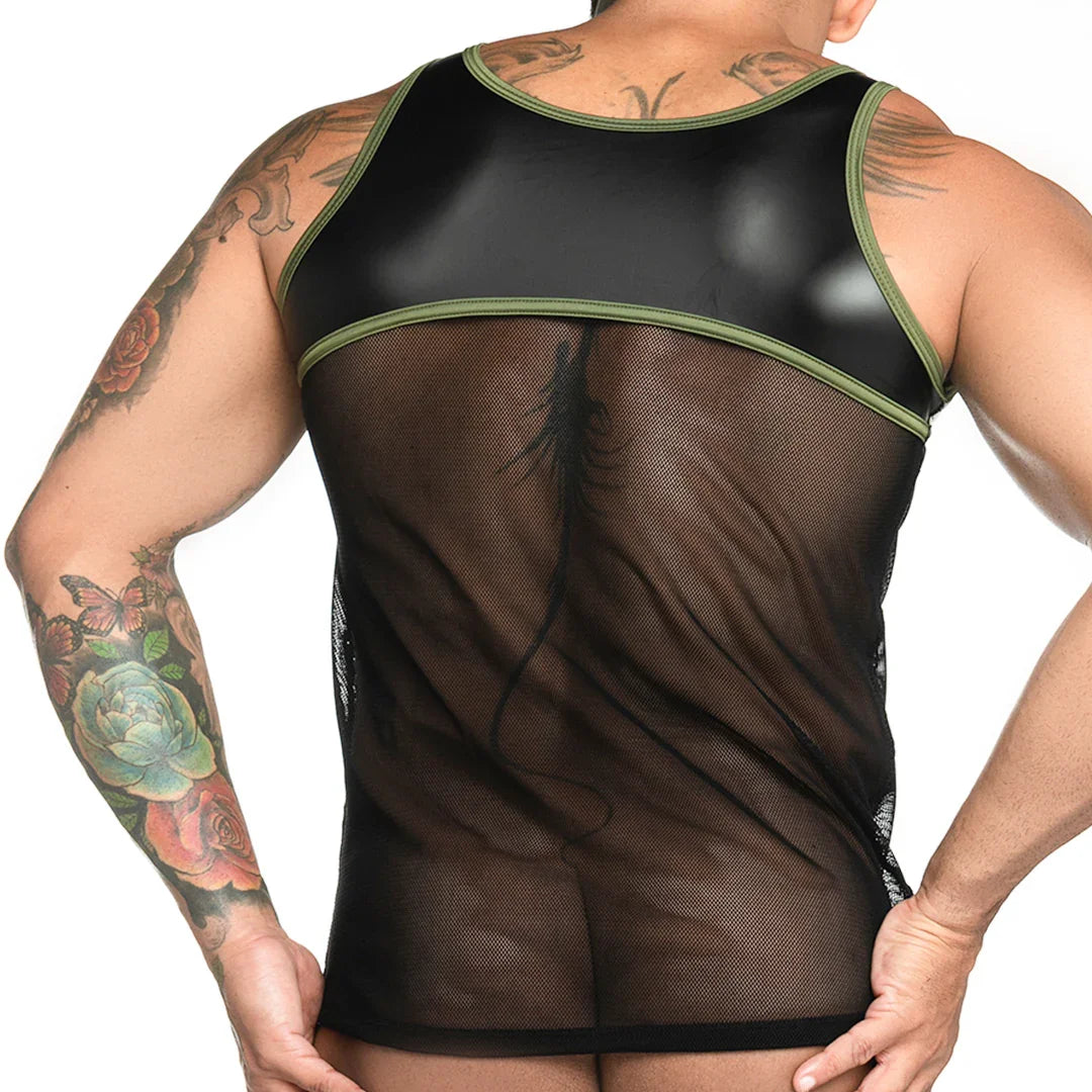 Fetiche Green Tank front view by Gigo Underwear