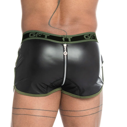 Fetiche Green Zipper Short front view by Gigo Underwear