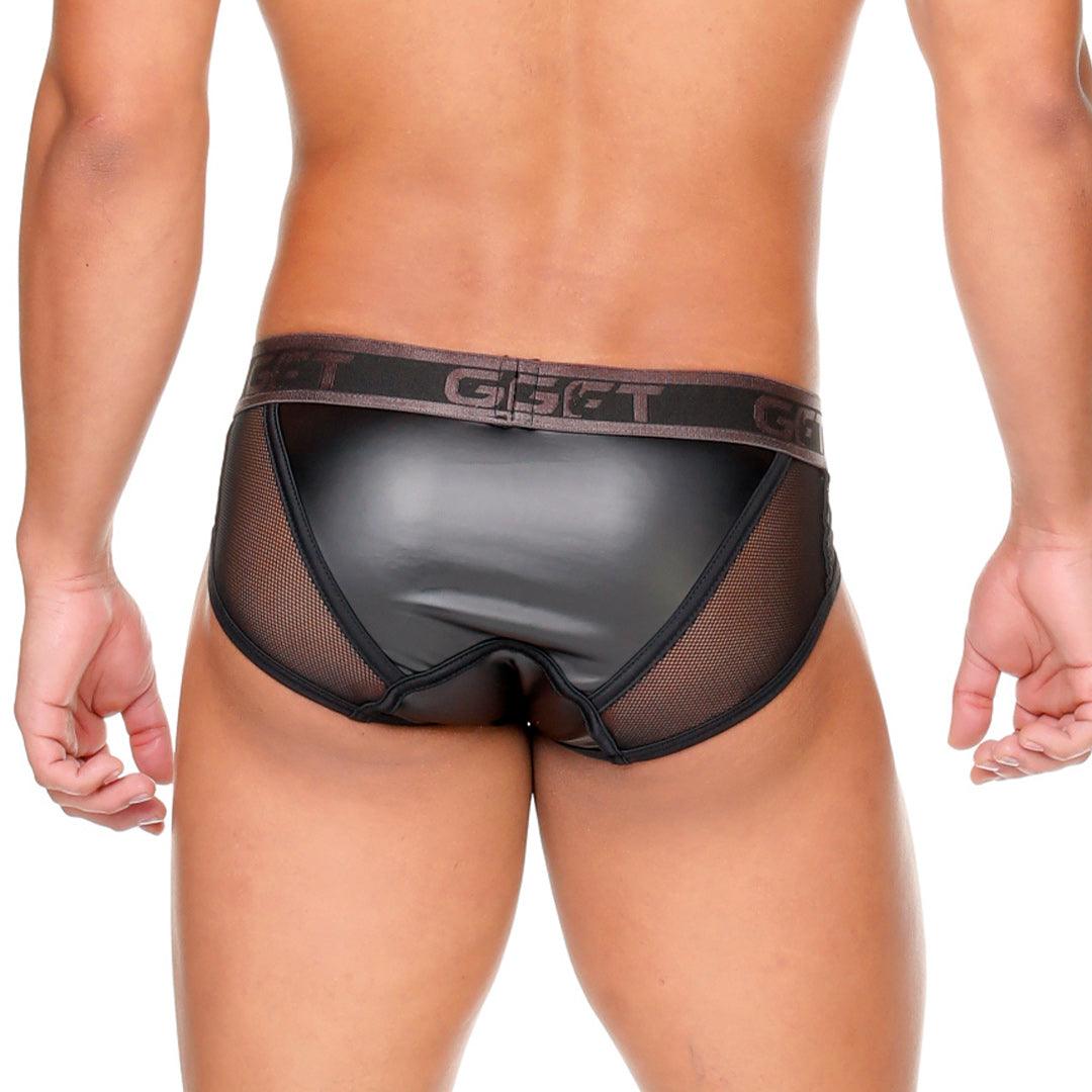 FETISH BLACK BRIEF - Sexy black leather underwear for men. Brief for men with removable cup