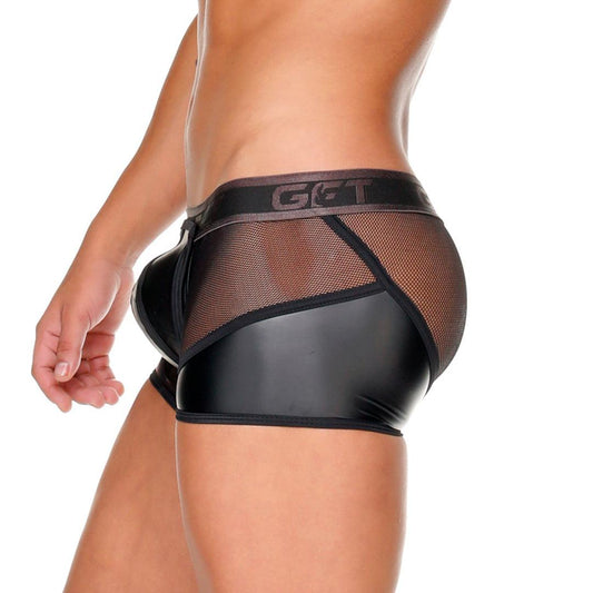 FETISH BLACK TRUNK - Sexy black leather boxer shorts for men