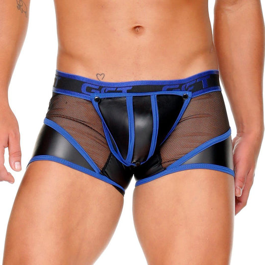 FETISH BLUE TRUNK - Sexy black leather boxer shorts for men