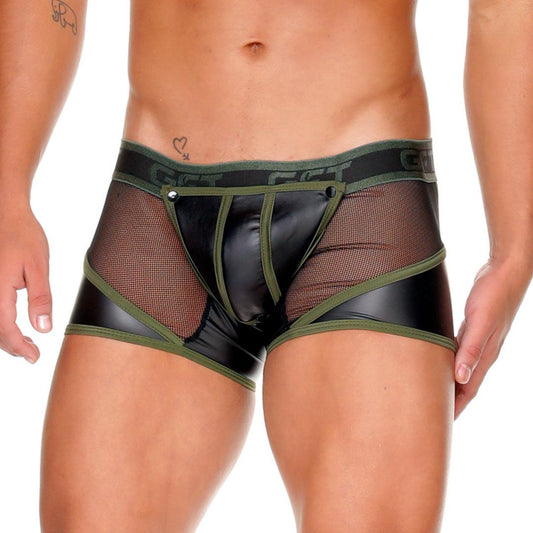 FETISH GREEN TRUNK - Sexy black leather boxer shorts for men