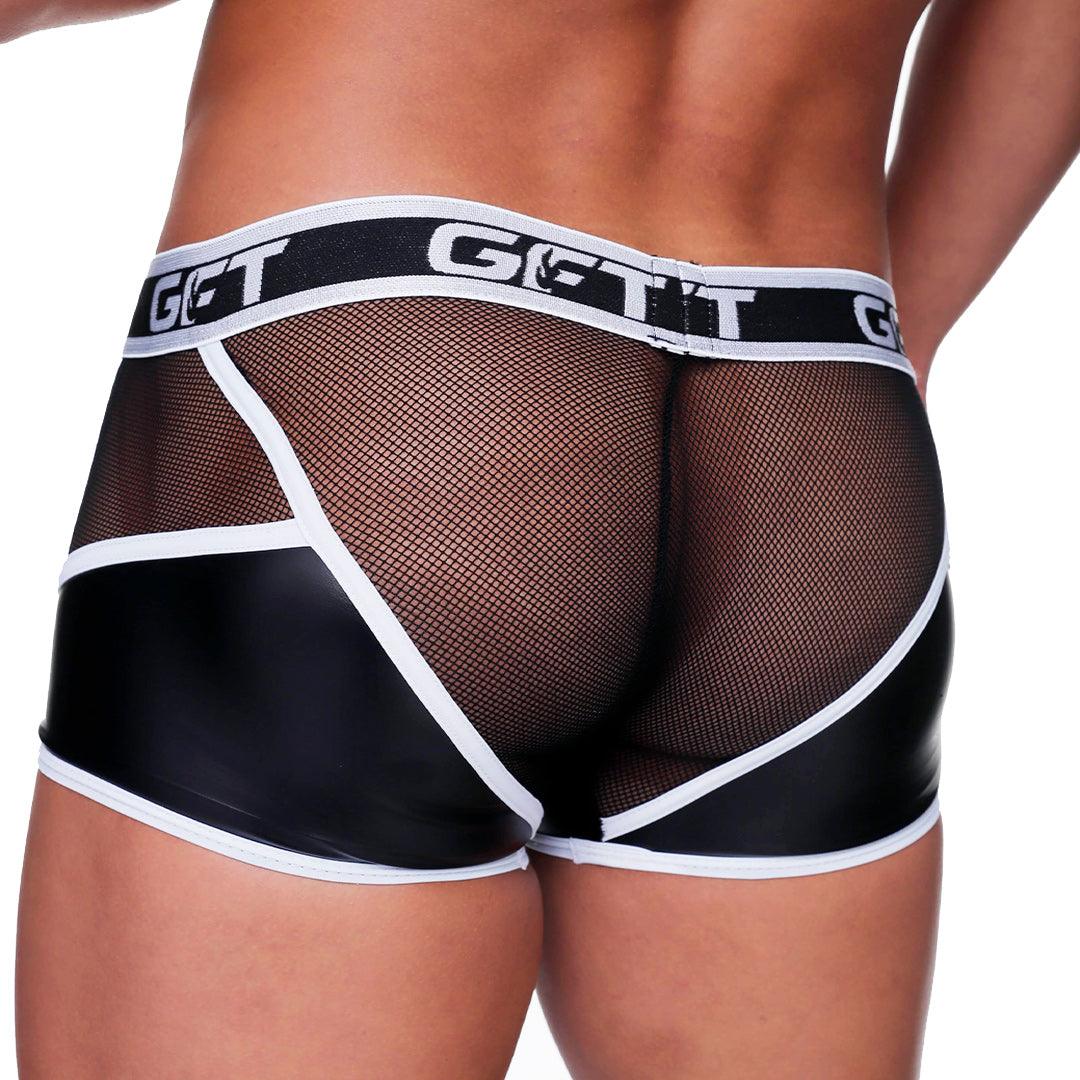 FETISH WHITE TRUNK - Sexy black leather boxer shorts for men