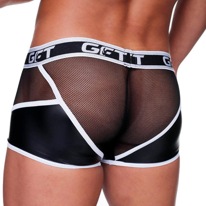 FETISH WHITE TRUNK - Sexy black leather boxer shorts for men
