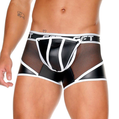 FETISH WHITE TRUNK - Sexy black leather boxer shorts for men