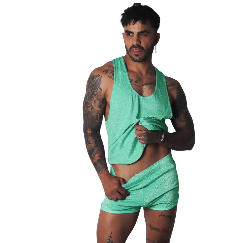 Flash Green Tank on model by Gigo Underwear
