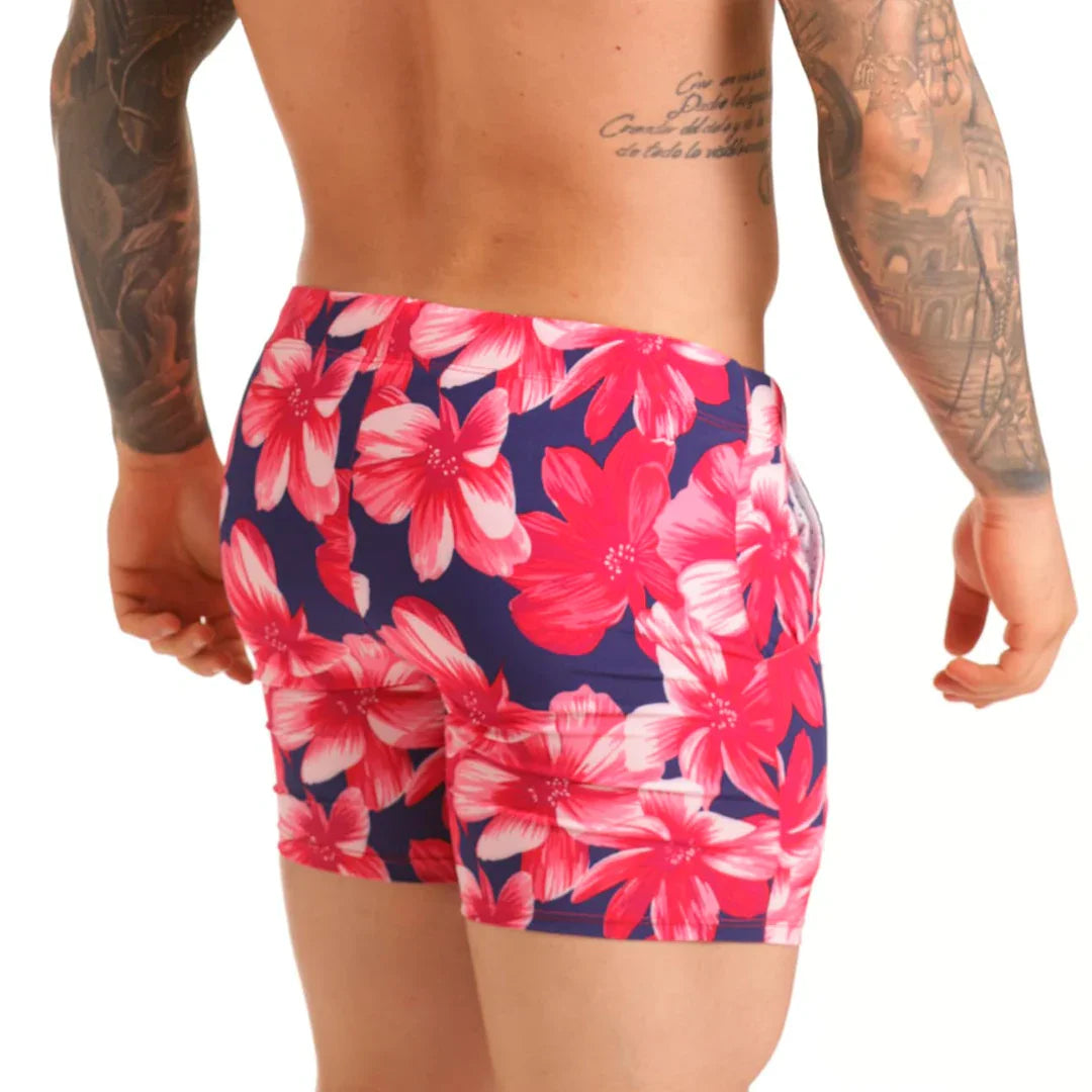 Flowers Fucshia Beachwear back view by Gigo Underwear