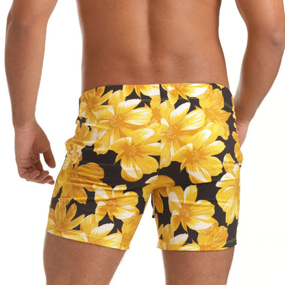 Flowers Yellow Beachwear back view by Gigo Underwear