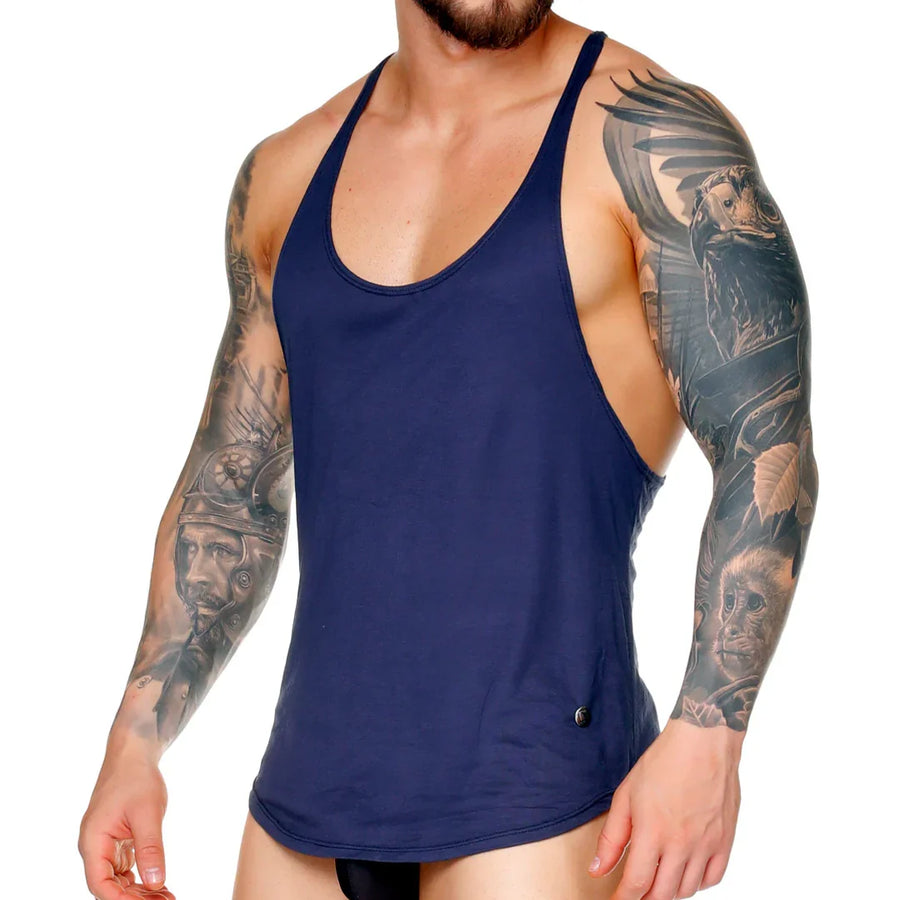FOREVER DARK BLUE TANK by Gigo Underwear styled as a men's tank top for warm weather and travel
