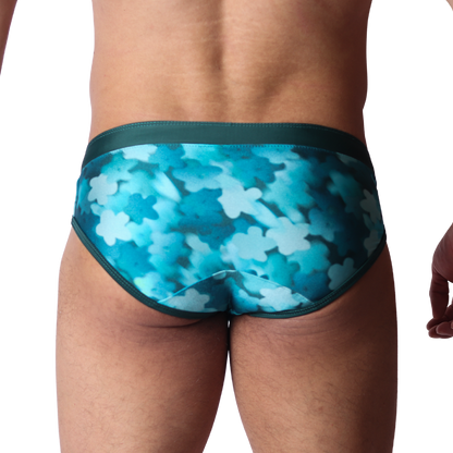 Floral Blue Swim Brief back view by Gigo Underwear
