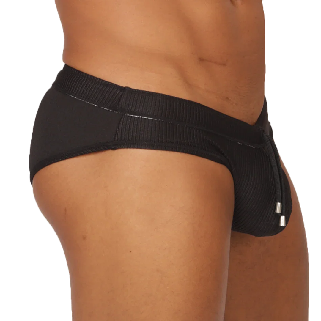 Glow Black Swimbrief front view by Gigo Underwear