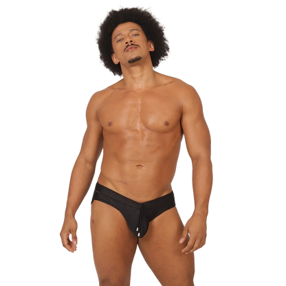 Glow Black Swimbrief on model by Gigo Underwear
