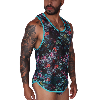 Garden Blue Tank front view by Gigo Underwear