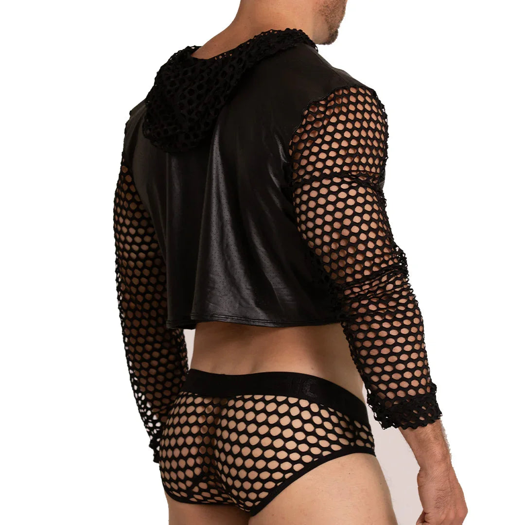 Hole Black Hoody Tshirt front view by Gigo Underwear