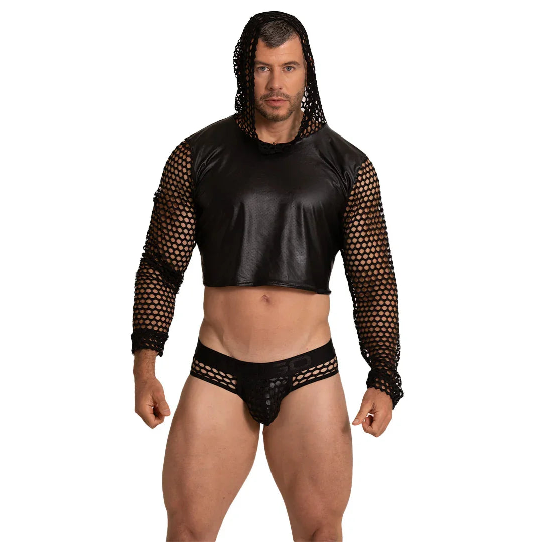 Hole Black Hoody Tshirt on model by Gigo Underwear