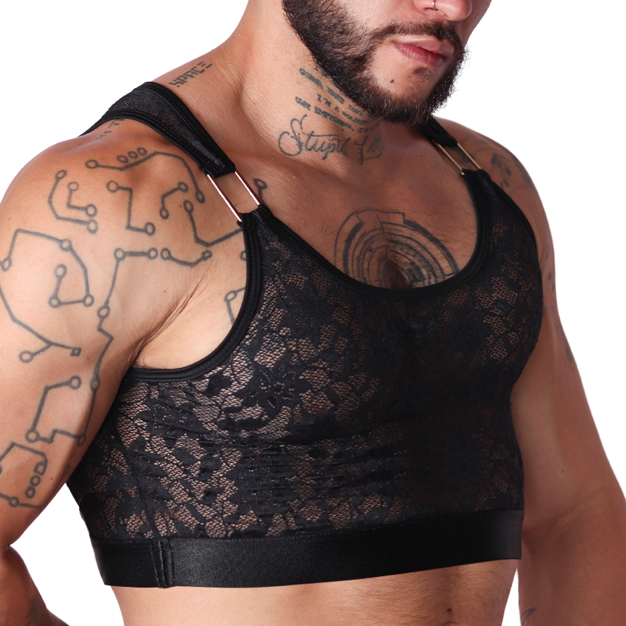 Illusion Black Crop Top front view by Gigo Underwear