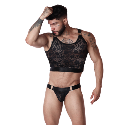 Illusion Black Crop Top on model by Gigo Underwear