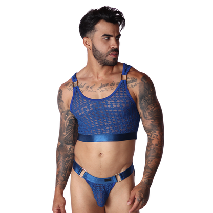 Illusion Blue Crop Top on model by Gigo Underwear
