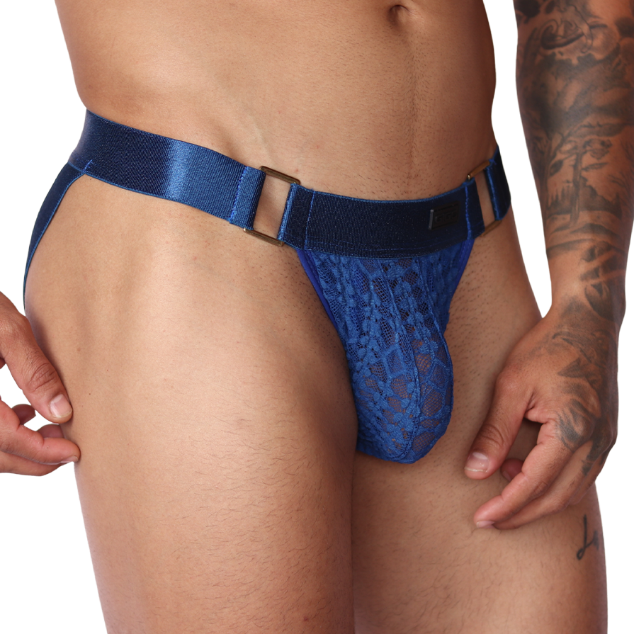 Illusion Blue Jockstrap front view by Gigo Underwear