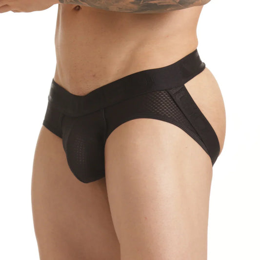 Insuperable Black Brief Jockstrap front view by Gigo Underwear